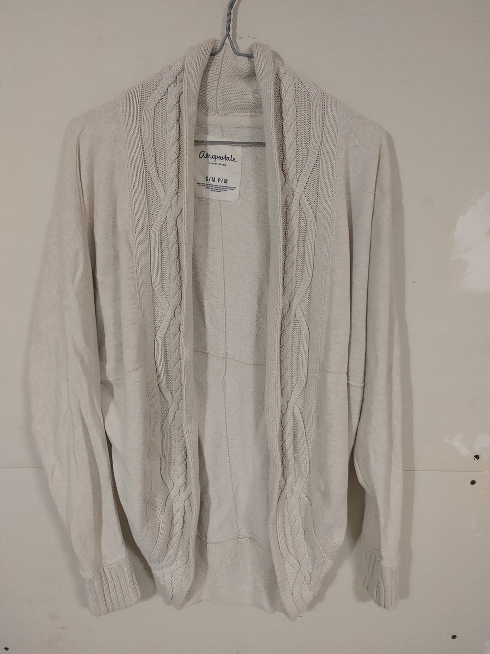 Aeropostale Light Cream Cable-Trim Open Cardigan